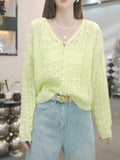 Korean Small Fragrant Gentle Hollow Knitted Cardigan Women's Spring New Leisure Loose Thin Air-Conditioning Shirt Top
