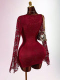 New Solid Color Body Sexy Temperament Lace Perspective Splicing Metal Design Kit Hip Skirt Dress Dress Woman