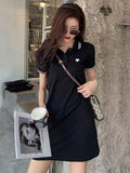 2025 Summer New Short-Sleeved POLO Shirt Collar Dress Girl Small College Style Fashion Sports T-Shirt Dress