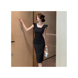 Flying Sleeve Dress Women's Spring 2025 New French Small Square Leads To Skinny And Medium-Sized Fork Dresses