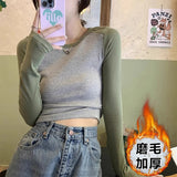 Vintage Shoulder Long-Sleeved T-Shirt Girl Autumn And Winter Dress In The Shirt Hottie Design Sense