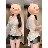 Pure Wind Thin Air-Conditioning Shirt Women's Back Strap To The Back Of The Waist High-End Feel Shirt A Word Shoulder Sun Protection Top