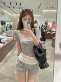 Korean Version Of Sweet Spicy Little Man Wearing Pure Want To Print Thin Short Coat Low-Waisted Folding Shorts Two Sets Of Women