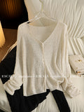 Light Luxury High-End Hooded Silk Flax Lint Hollow Thin Sun Shawl Summer Cardigan Short Coat Knitted Shirt Girl