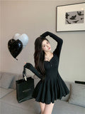 French Sexy Hottie Pure Lust Square Collar Collar Long-Sleeved Dress Women's Autumn New Small Waist Skirt