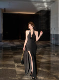 Pure Wind Red Hanging Neck Dress Women's Spring New Sexy Open Fork Dress Bag Hip Dress