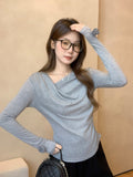 Apricot Out Shoulder Collar Long-Sleeved T-Shirt Girl 2026 Autumn Sweet Hottie Design Folded Waist One-Word Shoulder Coat