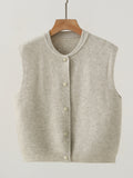 Vintage Gray Single-Dcupuncture Knitted Vest Women's Autumn And Winter New Loose Thin Sleeveless Sweater Outside The Shoulder