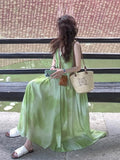 Seaside Holiday Wind Niche Chic Tie-Dye Dress Women Summer Green Fresh Temperament Dress Dress