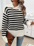 Dili Casual Simple Wind Stripe Collar Women's Sweater Women's Clothing 2025 Spring And Summer