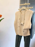 Special Counter Withdraws The Ribbon Design Embroidered Flower Vest 2025 New Shirt Folded Knitted Vest