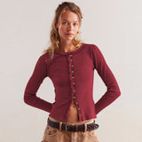 Fashion Hot New Long-Sleeved Round Neck Collar Button Ribs 2025 Women's Autumn And Winter Warm Design Feel Cardigan