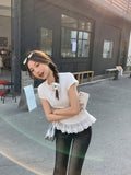 Ballet Style Lace Lace Collar Short-Sleeved T-Shirt Women 2026 Spring And Summer Pure Desire To Wear A Bottom Shirt Top