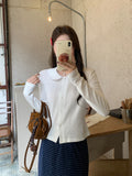 White Doll Collar Long-Sleeved T-Shirt Women's Bottom Shirt 2026 Autumn Collar Cardigan Design Repair On The Body