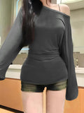 Thin Slim Cross-Slanted Shoulder Long-Sleeved T-Shirt Girl 2025 Spring And Summer Large-Size Fat Mm Sun Protection Hoodie T-Shirt T-Shirt