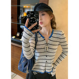 Small Fragrant Wind Hit The Striped Knitted Cardigan Women 2025 Early Autumn New Korean Wearing A Short Sweater Top