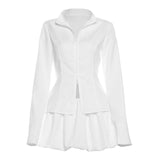 Women's Clothing Autumn New Pure-Color Fashion Zippered Long-Sleeved Top Bubble Skirt Suit Woman