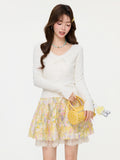 White V-Neck Bow Knitted Hollow Inside The Bottom Shirt Spring Long Sleeves To The Temperament Small Man Coat Woman