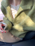 European Goods Old Money Wind Green V Collared Horse Hair Sweater Women Autumn And Winter Lazy High Sense Thick Collar Knitting Top