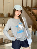 Pure Letter Love Collar Design Feeling Long-Sleeved T-Shirt Women 2026 Summer New Printing Loose Lazy Top