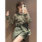 Clamming Striped Long-Sleeved Knitwear 2025 Summer New Gymp Hoodie Loose Round-Neck Sunscreen Shirt Top