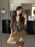 Millard Coffee Color Crash Fake Two V-Neck Knitted Cardigan Women Autumn High-End Lazy Sweater Coat Top