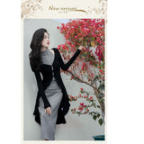 Cold Wind Royal Sister Fan Wearing A Suit Early Autumn High Sense Two Sets Of Gray Dress Black Cardigan Woman
