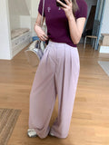 Korean Fashion Solid Color Thin Tug Trousers Women 2026 Summer New Commuting Lazy Casual Trousers
