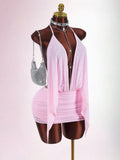 New Solid-Colored Body-In-Com, Sexy Mesh Ribbon With A Back-To-Back Clairvoyant Bag Sling Skirt Dress Woman