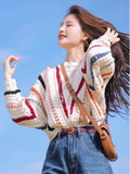 Colored Striped Sweater Women's Autumn And Winter New External Wearing Loose Lazy Hooves Crochet Coat Tide