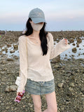 Sunscreen Air-Conditioning Hooded Women 2025 New Thin Wooden Ear Long Sleeve Loose T-Shirt On The Clothes Summer