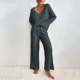 Autumn And Winter Lady's Homewear Set Long-Sleeved Trousers Two Sets Of Ribs To Keep Warm Home Pajamas
