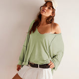Wish Explosive Personality V-Neck Decorative Lines Design Feel Women's Loose Lazy Windwear