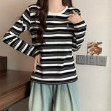2026 Autumn New Design With A Chic Embroidered T-Shirt T-Shirt Women's Cotton Casual Striped Long-Sleeved Top
