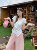 Korean Fashion Button-Neck Short-Sleeved T-Shirt Women 2026 Summer Slim Repair Body Beautiful Small Top