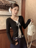 Korean Ins Lace Splicing Fake Two Button Cardigan Long-Sleeved T-Shirt Women's New Design Sense Niche Tops In Autumn