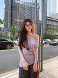 Korean Casual Design Sense Of Niche Unique Oblique Shoulder Short-Sleeved T-Shirts In Summer Chic To Recuperettes