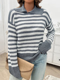 Dili Casual Simple Wind Stripe Collar Women's Sweater Women's Clothing 2025 Spring And Summer
