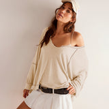 Wish Explosive Personality V-Neck Decorative Lines Design Feel Women's Loose Lazy Windwear