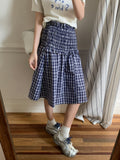 Unique Tight Waist Wood Ear Design Lattice Half Skirt Women Summer New Knee Thin And Long Skirt