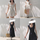 60 Tugging Air Layer U Collar Skin Daily Right Angle Shoulder To Close The Waist Long High Dress