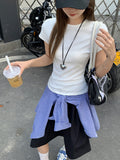 Korean White Waist Short-Sleeved T-Shirt Women's Summer 2026 New Round Neck Repair Body In The Shoulder With A Short Top