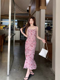 Pink Tea Break French Broken Flower Sling Dress Women's Summer 2026 New Holiday Style Beautiful Dress