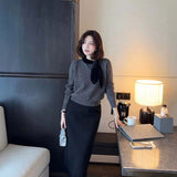 Gentle Style White Temperament Bow Tie Sweater Women Autumn And Winter Design Unique To The Knitted Shirt Inside The Top