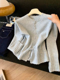 Gentle Wind Pumping Rope Lotus Leaf Side Design Sweater Women Autumn And Winter 2026 New Waist Thin Knitted Shirt Top