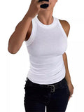 2025 Summer Women's Ribs Small Vest Round Collar Body Type Women's Vest