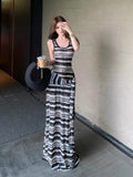 Premium Two-Striped Strapped Sleeveless Vest Dress Black And White Long Dress Dress Women's New Summer Dress