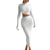 Women's Clothing 2025 Autumn And Winter 2025 New Round-Neck Long Sleeves Bare Umbilical Top Dress Dress Suit Women