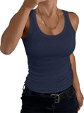 2025 Women's Low Round Neck Rib Casual T-Shirt Sleeveless Elastic Repair Basic Vest Women's Top