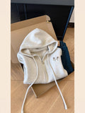 Double Zipper Hooded Long-Sleeved Knitted Cardigan Sweater Coat Lady Languid Wind High-End Feel Embroidered Sweater